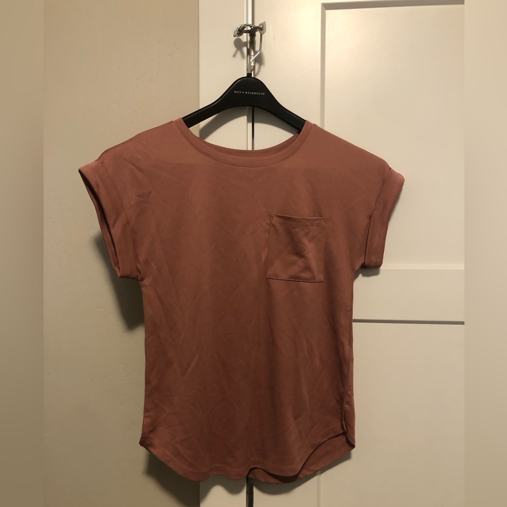 Pink short sleeve w pocket. Silky